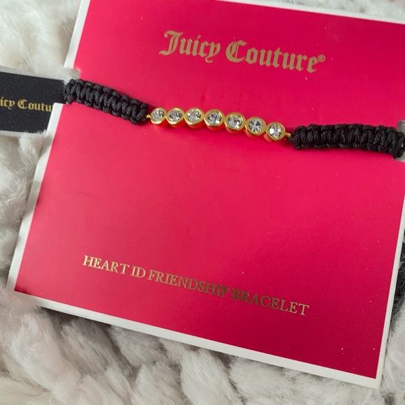Juicy Couture Black Rope Gold Tone Crystal Friendship Adjustable Bracelet NWT - Picture 10 of 11